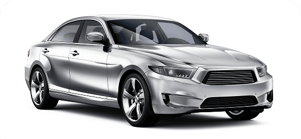 Silver sedan car on white background.