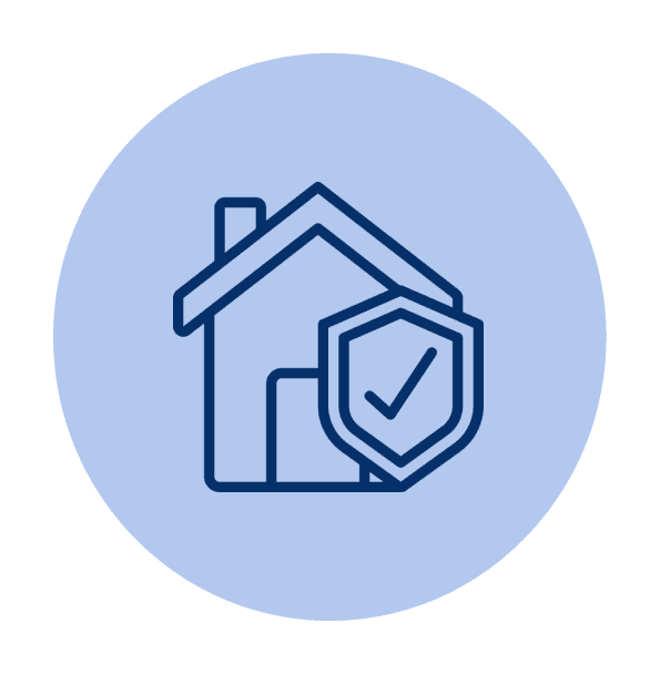 Icon of a house with a shield and checkmark.
