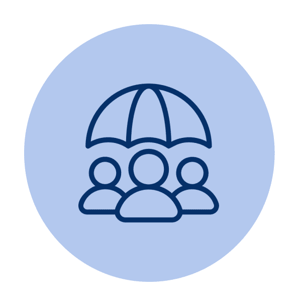 Icon of three people under an umbrella in a circle.