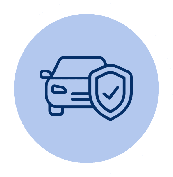 Car with a shield symbolizing protection or insurance.